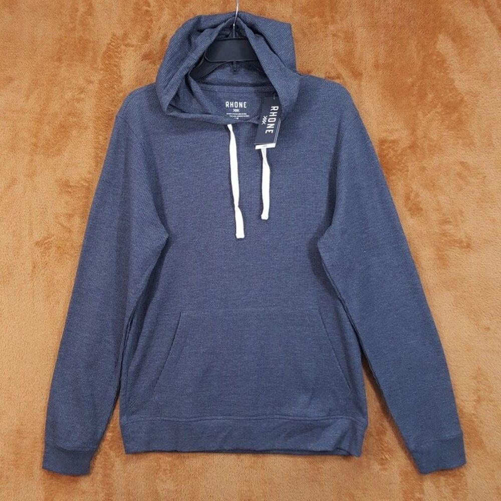 RHONE Shirt Mens Small Gray Pullover Long Sleeve Hooded Waffle Knit Hoodie $98